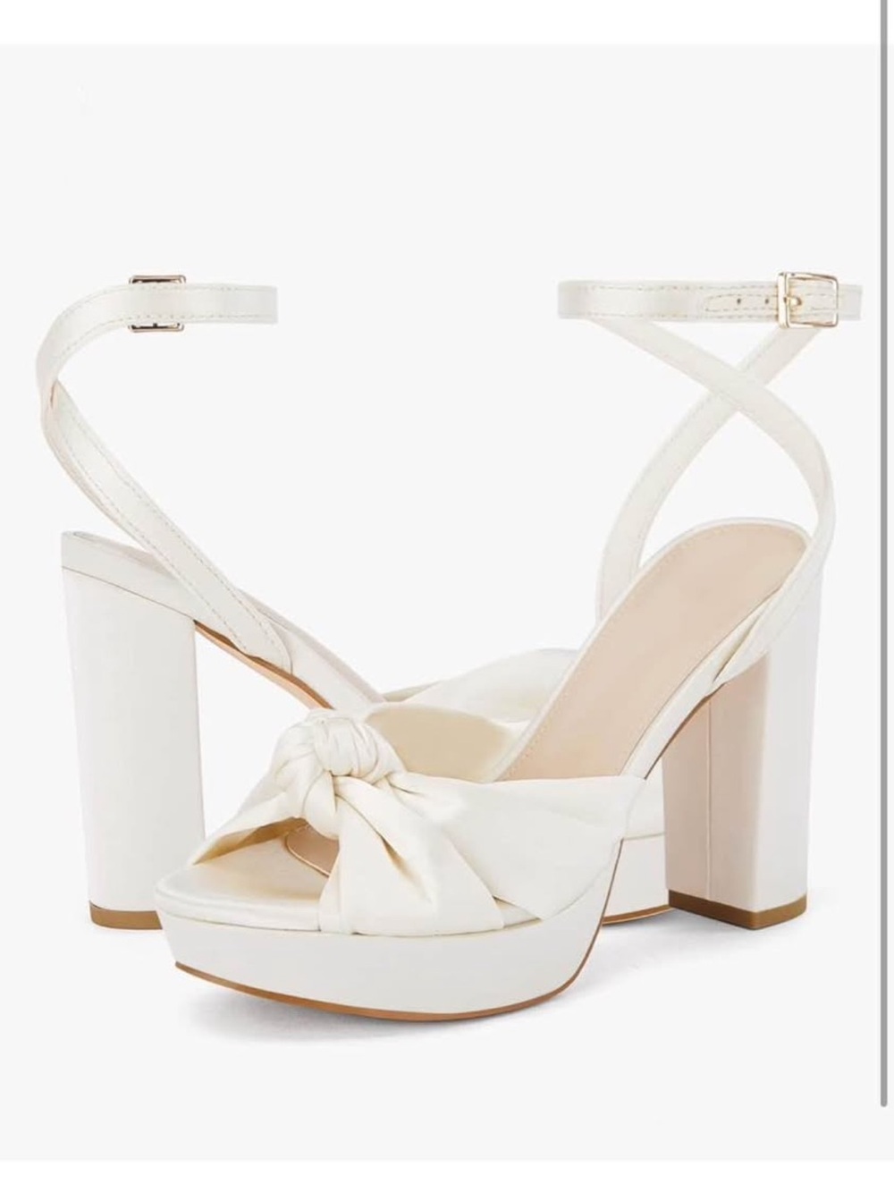 Elegant Cream Knotted Platform Block Heel Sandals - Women - Picture 3 of 3